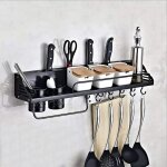 Tagre de cuisine avec 10 crochets amovibles, tagre de cuisine noire pour pices, barre de suspension, ...