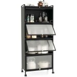 Tag�re cuisine 5 niveaux, armoire de cuisine 4 portes pc escamotables avec 4 roulettes, �tag�re micro ...
