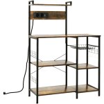 Tag�re de cuisine avec multiprise et 2 chargeurs usb - 6 �tag�res, plateau, 5 crochets - acier noir aspect ...