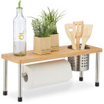 Tagre de cuisine, support essuie - tout & pot  couverts, bambou & acier inoxydable, nature - argent ...