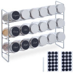 Relaxdays - tag�re � �pices avec 18 pots en verre, 36 �tiquettes, conservation �pices, hxlxp : 22 x 29 ...