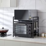 Tag�re extensible � 2 niveaux four � micro ondes �tag�re de rangement avec 3 crochets, support � micro ...