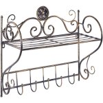 Beliani - tag�re murale 42 x 47 cm � 1 niveau et crochets de suspension en acier noir vieilli osorno
