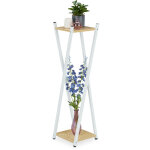 Relaxdays - tagre  plantes, 2 surfaces effet bois, tabouret moderne fleur, hlp : 99x29x29 cm, colonne, ...