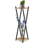 Relaxdays - tagre  plantes, 2 surfaces effet bois, tabouret moderne fleur, hlp : 99x29x29 cm, colonne, ...