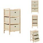 Tag�re de rangement 3 paniers tissu bois de c�dre beige - �tag�re de rangement - meuble de rangement ...