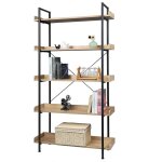 Woltu - tag�re de rangement biblioth�que en bois et m�tal � 5 niveaux, 91x25, 5x173 cm, noir + ch�ne ...