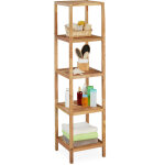 Relaxdays - tagre de salle de bain noyer, hlp 145x36x36 cm, 5 niveaux, carr, cuisine, colonne bois, ...