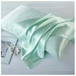 Taie d'oreiller en soie de m�rier naturelle, soie, vert clair, standard 50x75cm