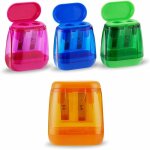 Taille - crayon 4 pi�ces, taille - crayon portable couleur compact � double trou avec couvercle (4 couleurs) ...