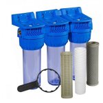 Filtre eau de pluie - porte filtre triplex 9 pouces 3 / 4 avec cartouches Filtre eau de pluie - porte filtre triplex 9 pouces 3 / 4 avec cartouches