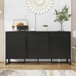 Tanant - buffet avec 2 portes et 3 tiroirs 145x40x70 cm - structure noire, poign�es noire, commode chambre, ...
