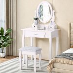 Tanant - coiffeuse vintage 75x40x136cm - avec tabouret et miroir ovale 360° & 3 tiroirs, style vintage ... Tanant - coiffeuse vintage 75x40x136cm - avec tabouret et miroir ovale 360° & 3 tiroirs, style vintage ...