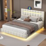 Tanant - lit adulte 160 x 200 cm, cadre de lit flottant capitonn�, avec �clairage led et t�te de lit ...