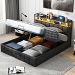Tanant - lit coffre capitonn� 140x200cm, lit double avec t�te de lit led avec chargement usb, sommier ...