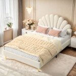 Tanant - lit double 140x190 cm - lit princesse avec tte de lit en forme de ptale, sommier  lattes, ...
