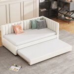 Tanant - lit gigogne capitonn 90x200cm - canap lit gigogne, sommier  lattes, lits jeunesse, lits enfant, ...