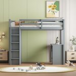 Tanant - lit mezzanine enfant 90 x 200 cm - avec armoires de rangement et table d'ordinateur, cadre � ...