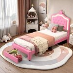 Tanant - lit simple tiroirs 90x200 cm - t�te de lit couronne de princesse, lit enfant �clairage led et ...