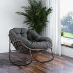 Tanant - rocking chair, fauteuil rembourr�e - chaise ber�ante en rotin d'ext�rieur, cadre en acier, style ...
