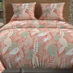 Parure housse de couette en coton 57 fils 260x240 cm tanzanie corail, par soleil d'ocre