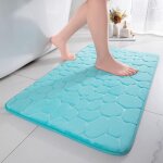Tapis de bain mousse hydrophile dessin de galet fibre pour toilettes douche et baignoire - bleu 40cmx60cm ...