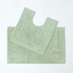 Tapis de salle de bain et tapis contour wc en coton vert sauge - homescapes