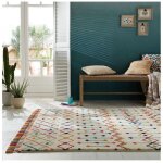 Tapis berb�re avec franges ethnique rectangle prairie cr�me 160x230