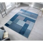 Flair rugs - tapis cubisme courtes m�ches design pour salon cosmos bleu jeans 80x150