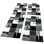 Paco home tapis descente de lit avec motifs  carreaux noir gris blanc 3 pcs 2x 60x110 1x 80x300