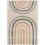 Tapis enfant arc - en - ciel. tapis int�rieur cr�me et multicolore. poils longs shaggy 120 x 170 cm