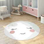 Tapis enfant chambre d'enfant rond moderne filles gar�ons lune koala t�te lion cr�me, 80 cm rond - paco ...