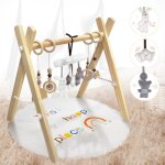 Tapis d'�veil pour b�b�, tapis de jeux et d'activit�s en bois douceur transportable, avec coussin et ...