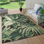 Tapis exterieur terrasse salon cuisine palmiers jungle fleuri motif boho vert 80x150 cm, noir 5 - paco ...