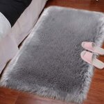 Tapis gris, tapis de chambre en peau de mouton artificielle, tapis de lit en laine, tapis en peluche ...