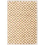 Sweeek - tapis int�rieur shaggy poils longs damier jaune moutarde et cr�me 120 x 170 cm