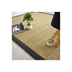 Tapis jonc de mer - assam chevron - ganse coton noire - 200 x 200 cm