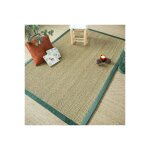 Tapis jonc de mer - assam chevron - ganse lin vert sapin - 200 x 290 cm
