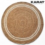Tapis de jute mumbai rond tiss  la main en fibres naturelles 120 x 120 cm