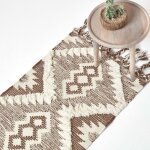 Homescapes - tapis kilim en laine � franges et motif g�om�trique marron - lhasa - 66 x 200 cm