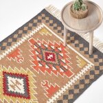 Homescapes - tapis kilim en laine  motif gomtrique marron - jaipur - 66 x 200 cm