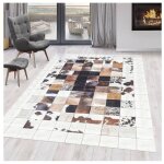 Tapis patchwork imitation cuir lavable en machine nola blanc 80x150
