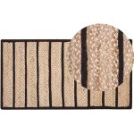 Tapis rectangulaire noir et beige en jute et coton motif  rayures pour salon ou chambre au style campagne ...