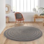 Atout ciel - tapis rond en coton tress, effet jute ray, gris, 120 cm 69019