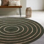 Atout ciel - tapis rond en coton tress, effet jute ray, kaki, 120 cm 69019