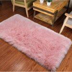 Tapis rose, tapis de chambre en peau de mouton artificielle, tapis de lit en laine, tapis en peluche ...