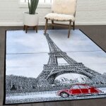 Unamourdetapis - tapis salon et chambre 140x200 gris et rouge rectangle tiss� motif fresque paris