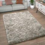 Tapis de salon fausse fourrure imitation shaggy coussins de sol forme c?ur rond gris, 45 cm rond - paco ...