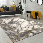Paco home - tapis de salon gris, bordure dor�e 3 - d motif marbr� motif marbr� durable � poil court 120x170 ...