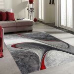 Unamourdetapis - tapis salon et chambre 40x60 rouge et gris rectangle tiss� motif g�om�trique lyn8 madila ...
